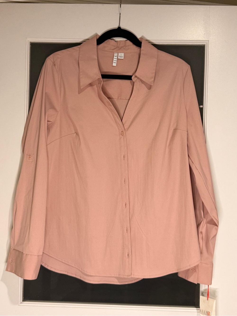 ELLE Women’s Blush Pink Stretch Button-Down Shirt – Size L – NWT